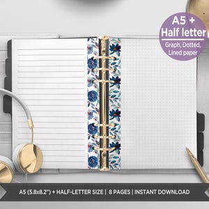 Set di fogli di carta per appunti con motivi floreali stampabili - Griglia, puntini, pagine PDF a righe / Inserti per planner A5 e mezza lettera / Adatto ai planner digitali PIBF