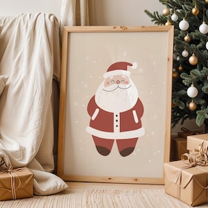 Neutral Christmas Printable Wall Art, Neutral Santa Print, Retro Santa Print, Christmas Santa Wall Art, Beige Holiday Decor, Printable Art