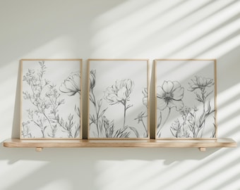 Conjunto de arte mural abstracto bohemio, arte lineal botánico, galería abstracta moderna y neutra, decoración imprimible en beige, láminas botánicas minimalistas digitales.
