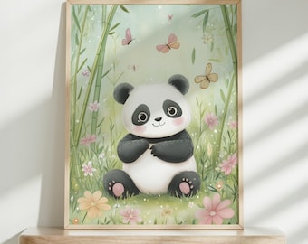 Lustiger Panda Kunstdruck, glücklicher Panda Kinderzimmer Dekor, digitale Kunst für Kinder, süße Wandkunst, druckbare Wandkunst, Kinderzimmer Wandkunst, Kinderzimmer Dekoration