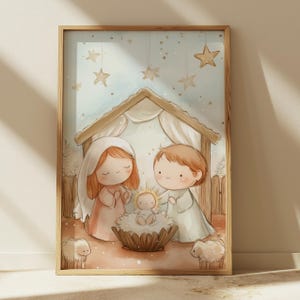 Nativity Nursery Art, Nativity Wall Decor, Christmas Nativity, Printable Nursery Wall Art, Watercolor Wall Art, Watercolor Illustrations