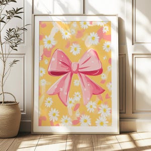 Trendy Pink Bow Wall Art, Preppy Decor, College Apartment, Watercolor Bows Print, Coquette Aesthetic, Digital Download, Aesthetic Print