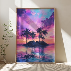 Retro Tropical Wall Art, Vintage Palm Tree Print, Coastal Decor, Beach Aesthetic, Palm Tree Decor, Digital Wall Art, Vintage Tropical Poster