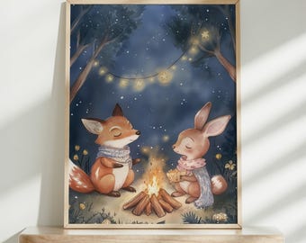 Woodland Life, Fox Nursery Wall Art, Cute Forest Friends, Cute Woodland Decor, Woodland Wall Art, Printable Wall Art, Kids Room Decor