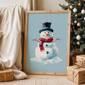 Snowman Wall Art Print, Vintage Christmas Decor, Rustic Holiday Art, Winter Wonderland Printable, Snowman Wall Art, Holiday Printable