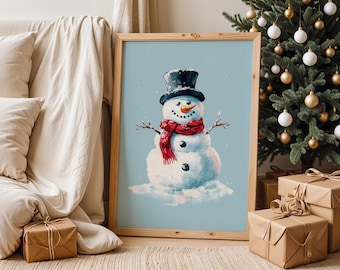 Snowman Wall Art Print, Vintage Christmas Decor, Rustic Holiday Art, Winter Wonderland Printable, Snowman Wall Art, Holiday Printable