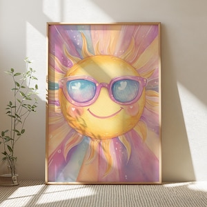 Nursery Wall Art, Bright Sun Print, Boho Sunshine Decor, Kids Room Art, Baby Shower Gift, Boho Rainbow Sun Art, Printable Nursery Wall Art