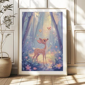 Arte infantil con ciervos, estampado de animales adorables, decoración con cervatillos adorables, arte de pared inspirado en la naturaleza, decoración infantil caprichosa, arte de pared imprimible