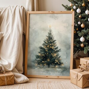 Vintage Christmas Tree Print, Dark Festive Wall Art, Moody Holiday Decor, Printable Christmas Art, Dark Cottagecore, Printable Holiday Art