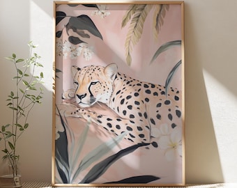 Light Pink Cheetah Wall Art, Modern Animal Print Decor, Printable Digital Download for Chic Home Aesthetic