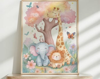 Safari Animal Prints, Jungle Wall Art, Playroom Decor for Kids, Printable Nursery Art, Children's Bedroom Art, Gift for Children