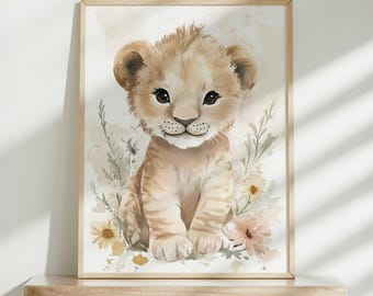 Lion Cub Nursery Art, Baby Room Decor, Safari Animal Wall Art, Cute Animal Print, Nursery Wall Decor, Printable Wall Art, Baby Animal Print