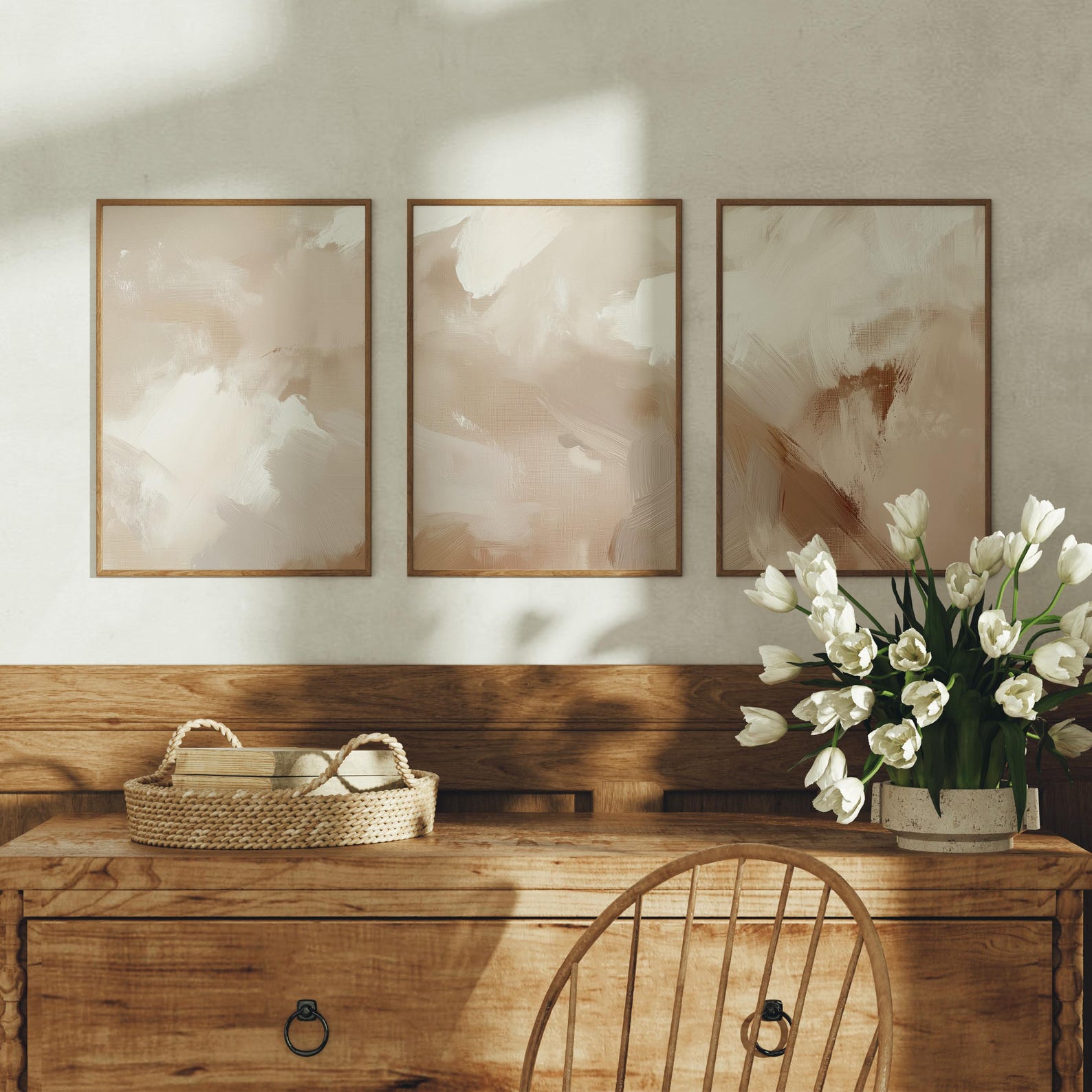 Modern Neutral Abstract Gallery Wall Art, Set of 3 Prints, Black Beige ...
