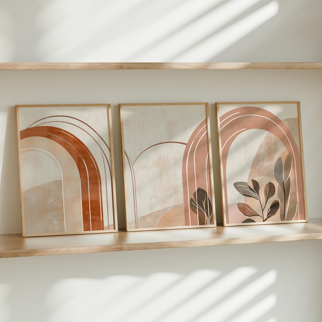 Terracotta Prints Set of 3, Boho Floral Wall Art, Vintage Art Print ...