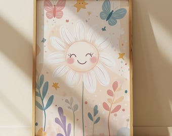 Floral Nursery Art, Daisy Printable Wall Art, Girls Room Decor, Digital Download, Nursery Wall Art, Baby Girl Room, Neutral Girls Room Decor