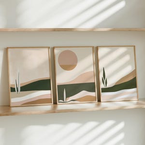 Boho Art Set, Salbeigrün und Gebranntes Orange Drucke, Moderne Botanische Galerie Wandkunst, Farbblock Kunst für Wohnkultur, druckbare Wandkunst