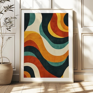 Retro Geometric Wall Art, Bold Bright Colors, Abstract Home Decor, Colorful Geometric Wall Art, Contemporary Abstract, Digital Printable