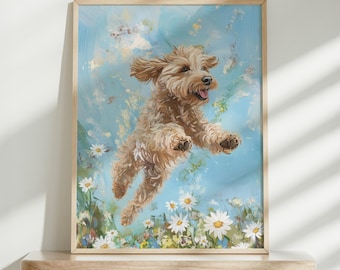 Labradoodle and Flowers Wall Art, Cute Dog Nature Poster, Floral Decor, Perfect Gift for Dog Lovers, Printable Art