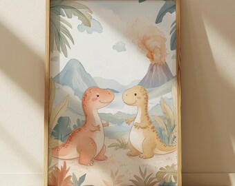 Dinosaurus kinderkamer kunst aan de muur, genderneutraal decor, digitale download, kinderkamer kunst aan de muur, dinosaurus aquarel print, perfect voor speelkamer