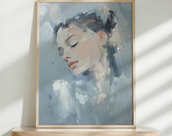 Light Blue and Gray Abstract Wall Art, Abstract Portrait, Modern Wall Print, Grey and Blue Abstract Printable Art, Modern Home Decor