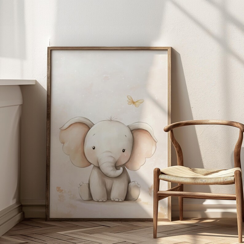 Baby Elephant Wall Art, Cute Nursery Decor, Digital Download, Cute ...