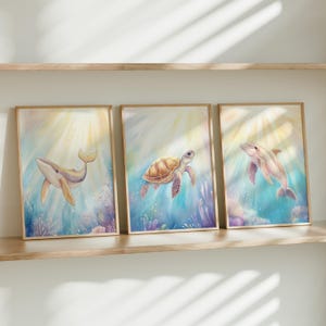 Sea Creatures Wall Art, Ocean Themed Nursery Decor, Kids Room Prints, Set of 3 Prints, Colorful Sea Creatures Art, Printable Wall Art