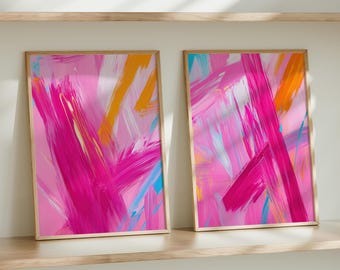 Set mit zwei Pinken Wandbildern, lebhaften Pinken Postern, Perfekt für Wohnheim Raum Dekor, moderne Kunst Druck, helles und farbenfrohes Dekor, Digitaldrucke