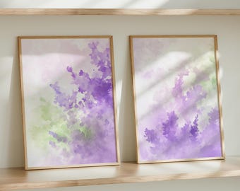 Juego de 2 impresiones de pared de lavanda, descarga digital, decoración floral para habitación infantil, arte de flores silvestres, decoración floral digital, arte de flores silvestres para habitación infantil