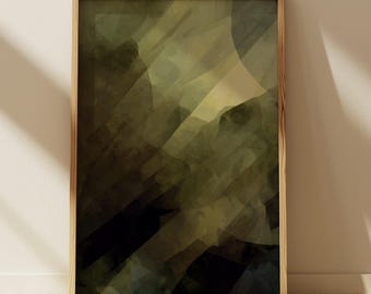 Arte mural masculino, obra abstracta verde oliva, descarga digital, decoración minimalista para el hogar, impresión elegante.