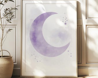Purple Wall Art Set, Preppy Printable Decor, Light Purple Nursery Prints, Trendy Kids Room Art, Celestial Nursery Wall Art, Whimsical Design