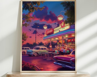 Retro Diner Wall Art, Vintage Kitchen Decor Print, 1950s Americana Poster, Fun Diner Vibes, Retro Art Print, Retro Decor, Printable Wall Art
