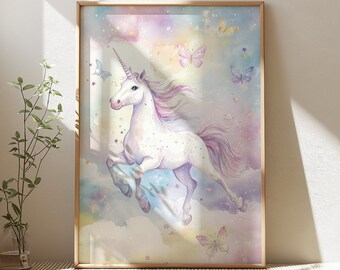 Unicorn Wall Art, Colorful Nursery Decor, Kids Room Printable, Magical Nursery Prints, Watercolor Unicorn Print, Printable Wall Art