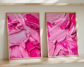 Set mit zwei Pinken Wandbildern, lebhaften Pinken Postern, Perfekt für Wohnheim Raum Dekor, moderne Kunst Druck, helles und farbenfrohes Dekor, Digitaldrucke