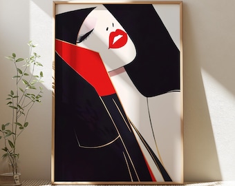 Red Lips Wall Art, Vogue Print, Retro Decor, Trendy Girl Room Decor, Retro Wall Art, Kiss Lips Wall Art, Digital Print, 70s Wall Print