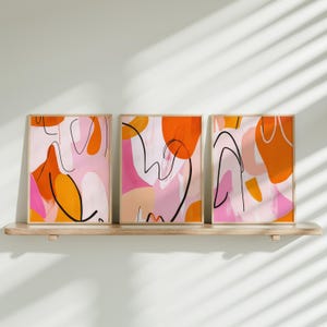 Aesthetic Digital Art, Set of Three Pink and Orange Prints, Aesthetic Digital Art for Dorm Decor, Instant Download Wall Art