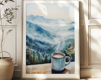 Coffee Wall Art Print, Trendy Kitchen Decor, Espresso Poster, Digital Download, Aesthetic Design, Watercolor Wall Art, Coffee Poster