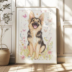 German Shepherd Art Print, Cute Puppy Decor, Dog Nursery Wall Art, Gift for Dog Owners, German Shepherd Poster, Printable Dog Artwork