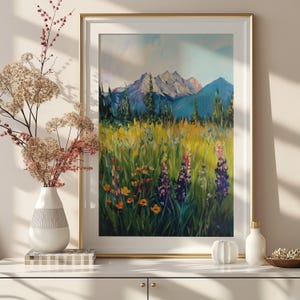 Nature Wall Decor, Wildflower Field Landscape Art, Framed Canvas Print, Large Wall Decor, Nature Inspired Home Decor, Printable Art