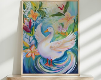 Art mural stupide oie, affiche mignonne d'oie, art imprimable d'oie, décoration de chambre d'animaux de ferme, art numérique, décoration colorée de chambre d'enfant, art de chambre d'enfants