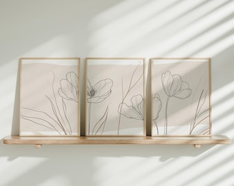 Conjunto de arte mural abstracto bohemio, arte lineal botánico, galería abstracta moderna y neutra, decoración imprimible en beige, láminas botánicas minimalistas digitales.
