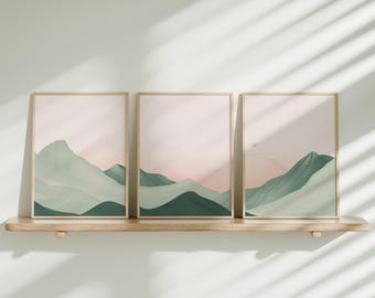 Boho muurkunst set van 3 prints met blozende salie, modern botanisch decor, abstracte kunst voor thuis, trendy wanddecor, modern abstract decor