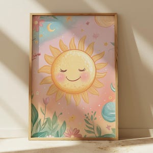 Pastel Sun Wall Art, Rainbow Nursery Decor, Kids Room Printable Art, Digital Download, Boho Sun Nursery Art, Pastel Sunshine Decor