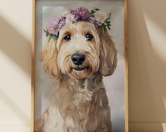 Labradoodle and Flowers Wall Art, Charming Dog Floral Print, Nature Poster, Ideal Gift for Dog Moms and Dads