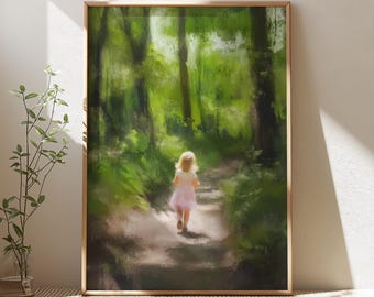 Impressão de aquarela para quarto de bebê de menina, arte floral adorável para parede, decoração de quarto de bebê, arte infantil para quarto de bebê, impressão de menina explorando o quarto de bebê