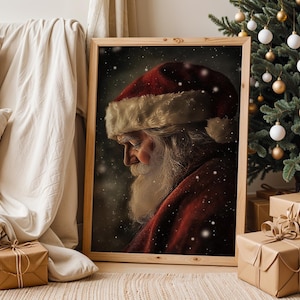 Dark Christmas Wall Art, Moody Santa Painting, Vintage Decor, Printable Christmas Art, Moody Christmas Decor, Santa Claus Painting
