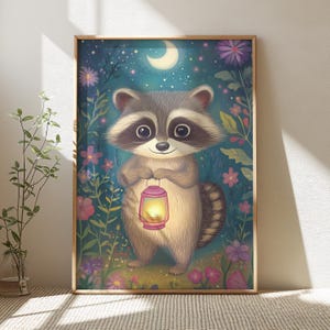 Raccoon Watercolor Art, Cute Raccoon Print, Digital Download, Nursery Decor, Wall Art, Nursery Wall Art, Printable Wall Art