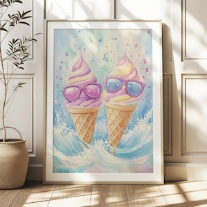 Cute Icecream Wall Art, Fun Decor for Kids, Playroom Ice Cream Poster, Fun Art Print, Nursery Decor, Instant Download, Cute Poster For Kids