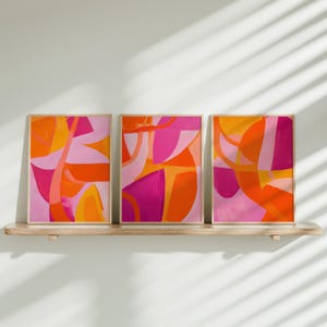 Set of Three Pink and Orange Prints, Aesthetic Digital Art for Dorm Decor, Instant Download Wall Art, Pink Wall Art, Aesthetic Digital Art