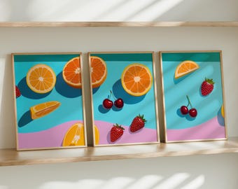 Conjunto de 3 impressões de arte de parede em cores brilhantes, decoração colorida para casa, arte vibrante para sala de estar ou escritório, arte de parede colorida para impressão
