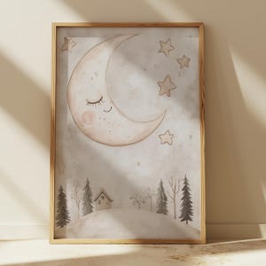 Arte de pared con luna, decoración de guardería, arte de pared con buenas noches y luna, decoración de guardería, arte de pared con acuarela para guardería, arte inspirado en la naturaleza, arte de pared imprimible